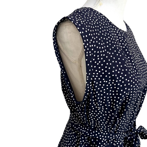 Boden Camille Blue Dot Tie Waist Sleeveless Midi Dress Size 8 10 Medium - Picture 4 of 7